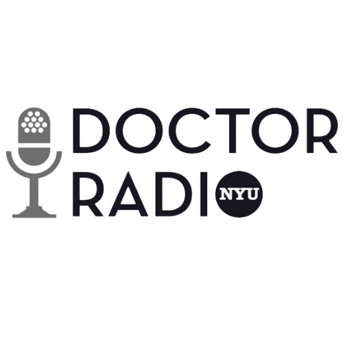 A black and white logo for doctor radio.