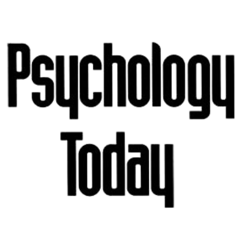 A black and white image of the word psychology today.